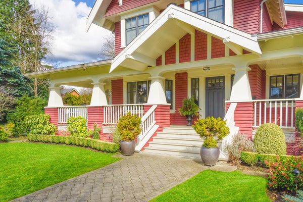 Red Craftsman style home located in Chevy Chase neighborhood in Maryland